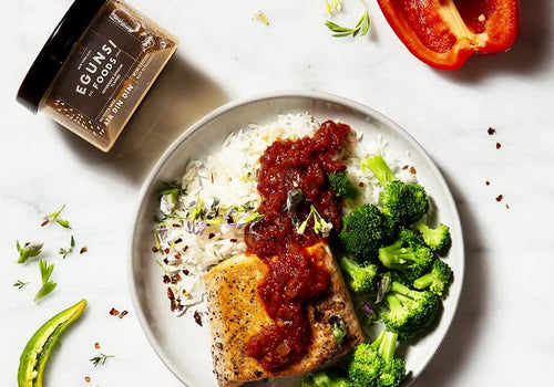 Salmon & Broccoli Bowl with Ata Din Din Sauce