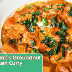 Chicken curry made with Egunsi Foods African Peanut Groundnut Soup and topped with cilantro