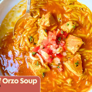 Jollof Orzo Soup made with Egunsi Foods Obe Ata Soup