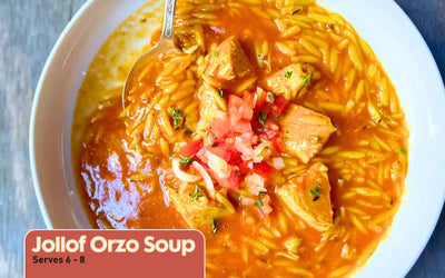 Jollof Orzo Soup made with Egunsi Foods Obe Ata Soup